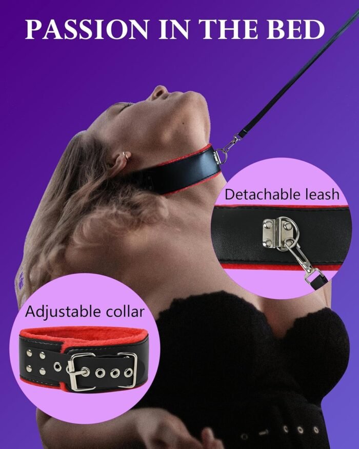 Restraint Sex Bondage BDSM Kit, Adult Couples Sex Toys, Bondage Gear and Accessories with Leather Handcuff Ankle Collar Restraints Strap Set Foreplay Game for Women Men in Bedroom Sofa Kitchen - Image 4