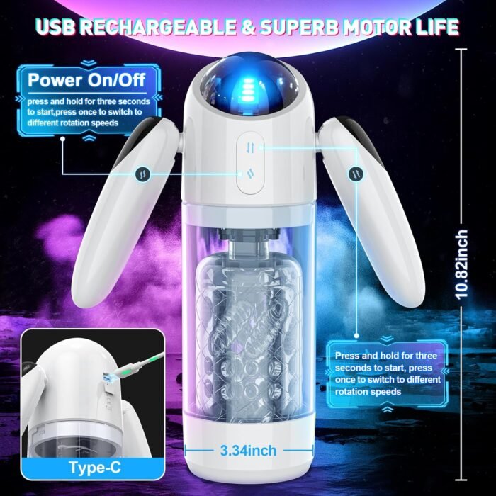 Automatic Male Masturbator Sex Toys for Men, Sex Toys with 4 Thrusting & 7 Rotation Modes, Pocket Pussy Male Stroker with 7 Color Ambient Lighting, Sex Toy Sex Machine - Image 6