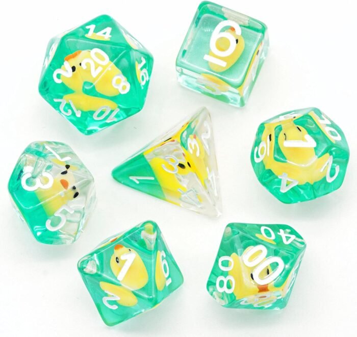 Cusdie 7-Die DND Dice, Polyhedral Dice Set Filled with Animal, Animal Dice Set for Role Playing Game Dungeons and Dragons D&D Dice Pathfinder (Yellow Duck)