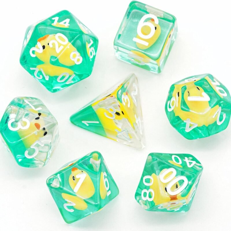 Cusdie 7-Die DND Dice, Polyhedral Dice Set Filled with Animal, Animal Dice Set for Role Playing Game Dungeons and Dragons D&D Dice Pathfinder (Yellow Duck)