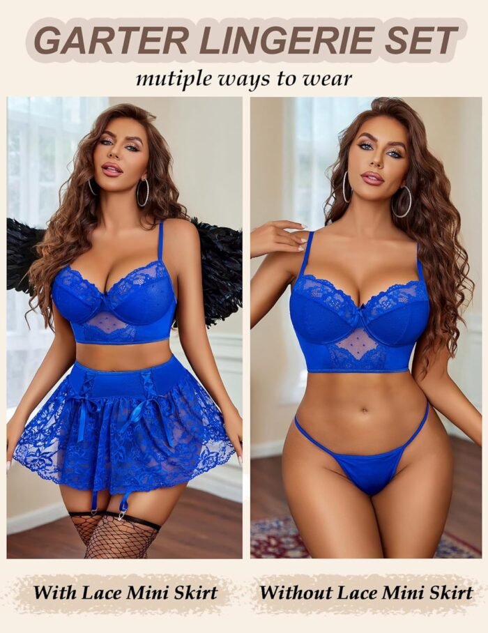 Avidlove Lingerie Set for Women 3Pcs Bralette and Panty with Lace Skirt Sexy Garter Sets (No Stockings) S-XXL - Image 2