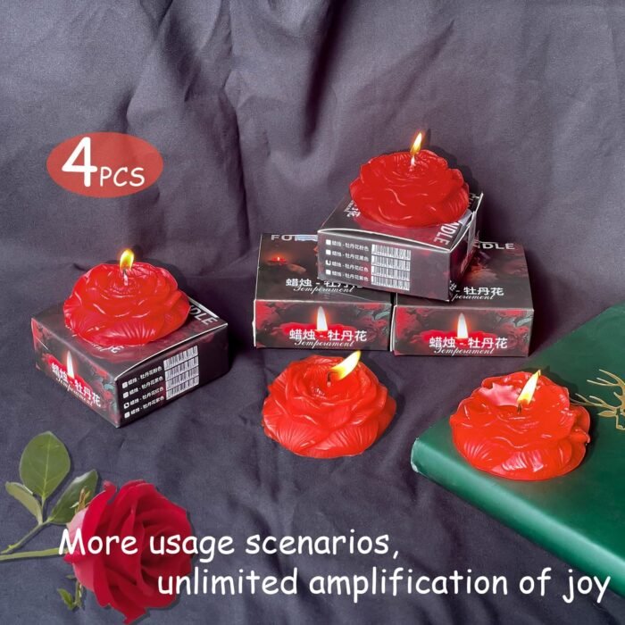 Set of 4 Low Temperature Red Rose Flower Shaped Scented Wax Play Candles - Romantic Drip Candles for Lovers, Couples, Weddings and Home Decor Games Atmosphere Scented Wax - Image 3