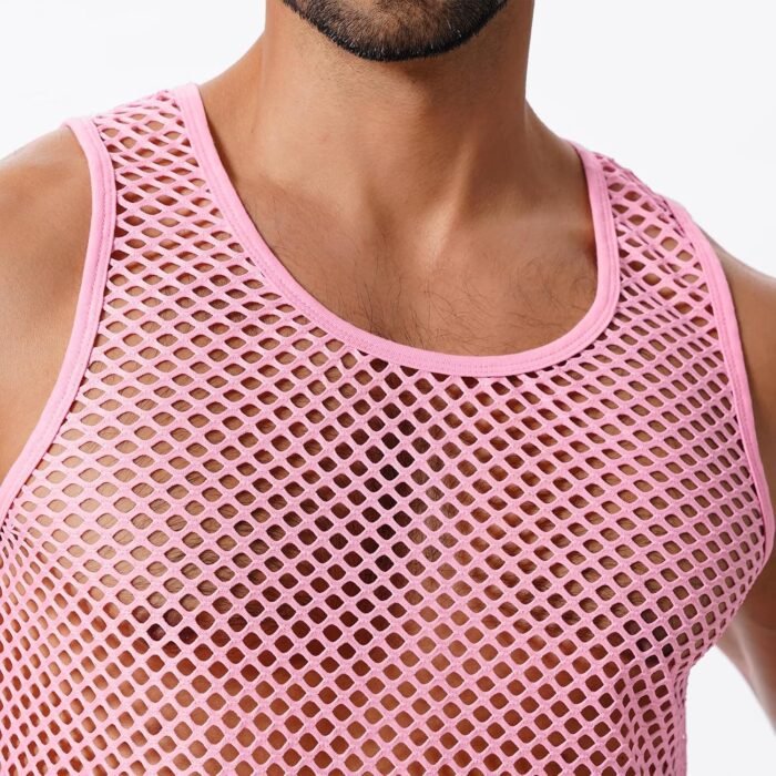 ABAFIP Men's Fishnet Mesh Tank Top Sleeveless Sheer Shirt Gym Workout Fitted Muscle Top Undershirt - Image 3