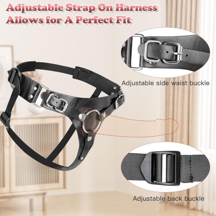 Strap On Harness Sex Toys for Women - Strapon Dildo Harness Adjustable Waist Leather Belt with 3 Size Metal Rings Pegging Dildo, Sex Straps Adult Toys for Men Women Lesbian - Image 2
