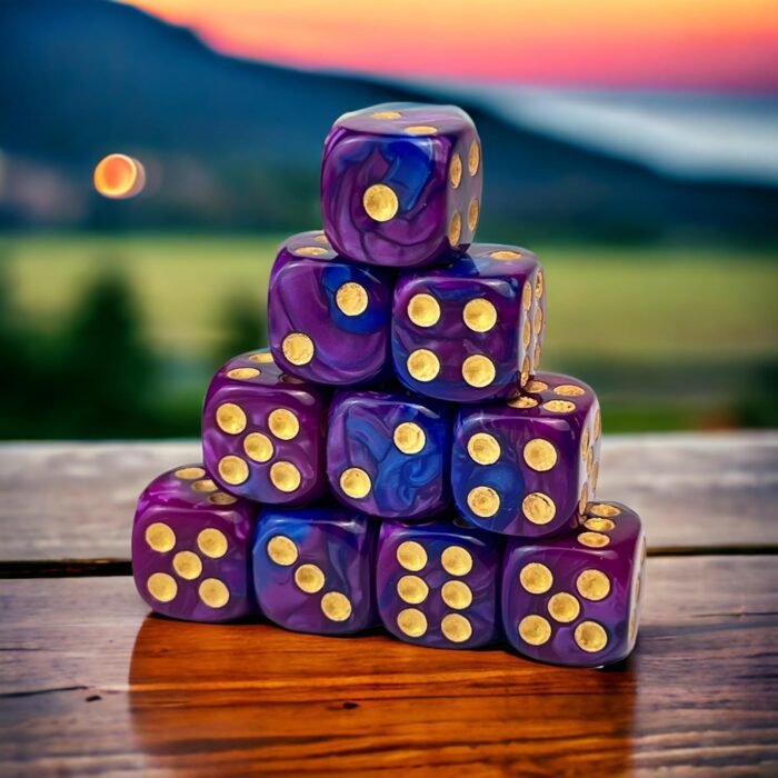 Luck Lab 10 Piece D6 Dice Pack - Acrylic Dice for RPG MTG DND Dice Table Games and Board Games (Blue and Purple Swirl with Gold Pips) - Image 3