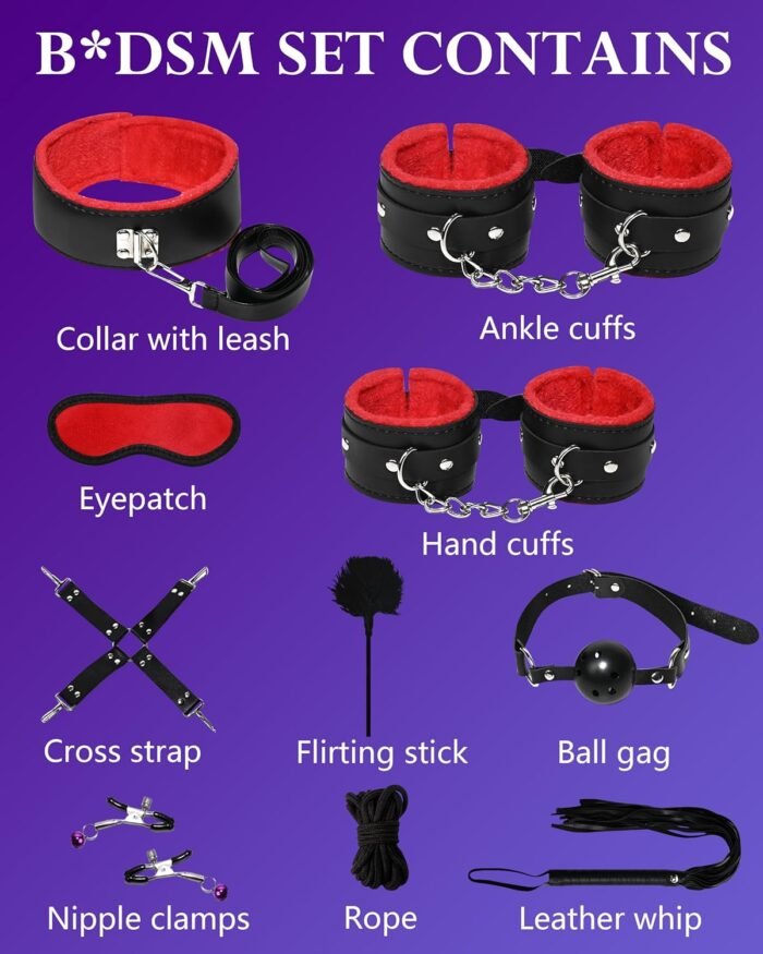Restraint Sex Bondage BDSM Kit, Adult Couples Sex Toys, Bondage Gear and Accessories with Leather Handcuff Ankle Collar Restraints Strap Set Foreplay Game for Women Men in Bedroom Sofa Kitchen - Image 6
