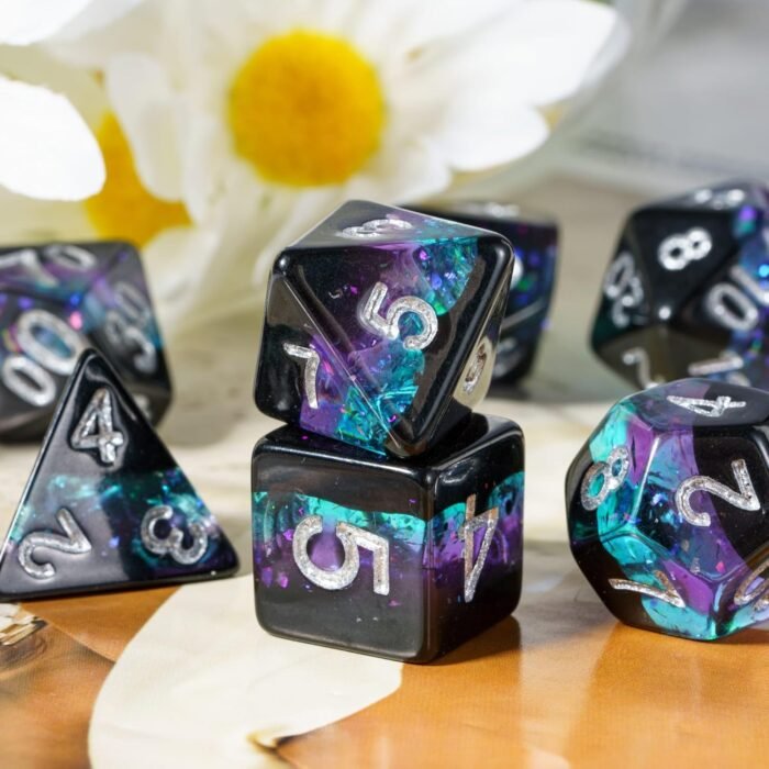 Glitter DND Dice Set, 7PCS RPG Resin D and D Dice Set Multi Color D&D Polyhedral Dice with Leather Pouch for Dungeons and Dragons Role Playing Games and Other Tabletop Games - Image 3