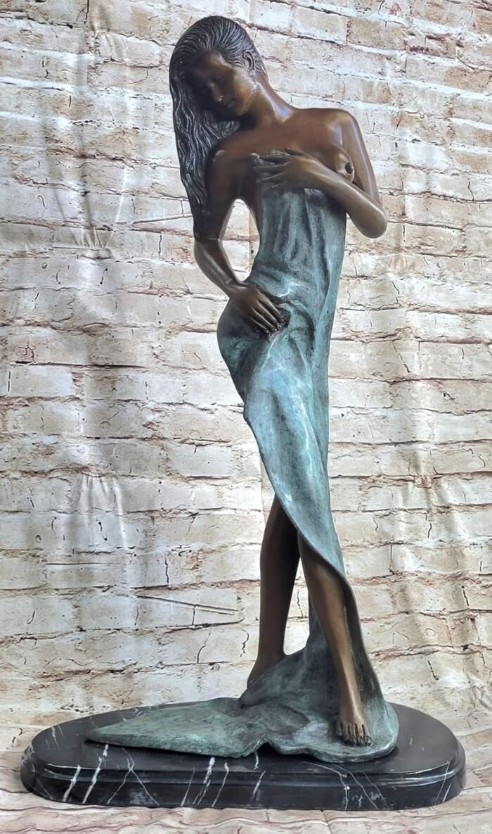 Vintage Art Nouveau Style Bronze & Marble Victorian Lady Erotic Semi Nude Statue Decorative Gift Home Sale by Exotic Bronze