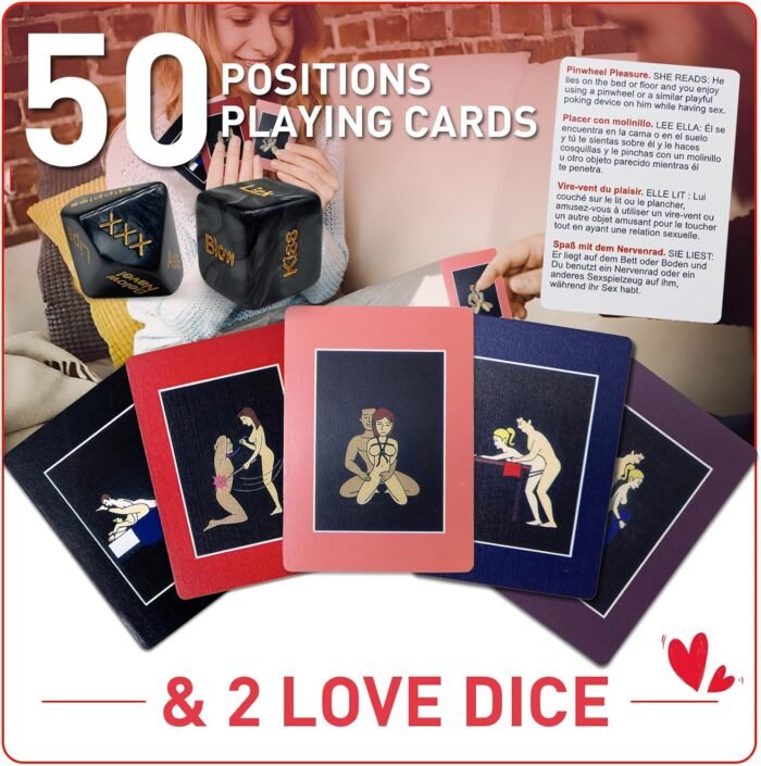 Sex Game for Adults Couples - Couples Card Game Date Night Ideas Fun Games for Couples Bedroom Games 50 Sex Positions Cards 2 Sex Dice Adults Couples Naughty Couples Gift for Him, Her - Image 2