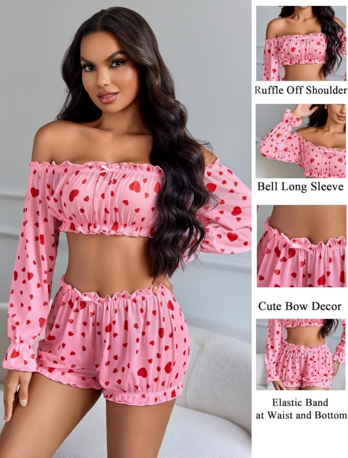 Avidlove Lingerie Sets for Women Sexy Long Sleeve Off Shoulder Ruffle Bra and Panty Set - Image 2