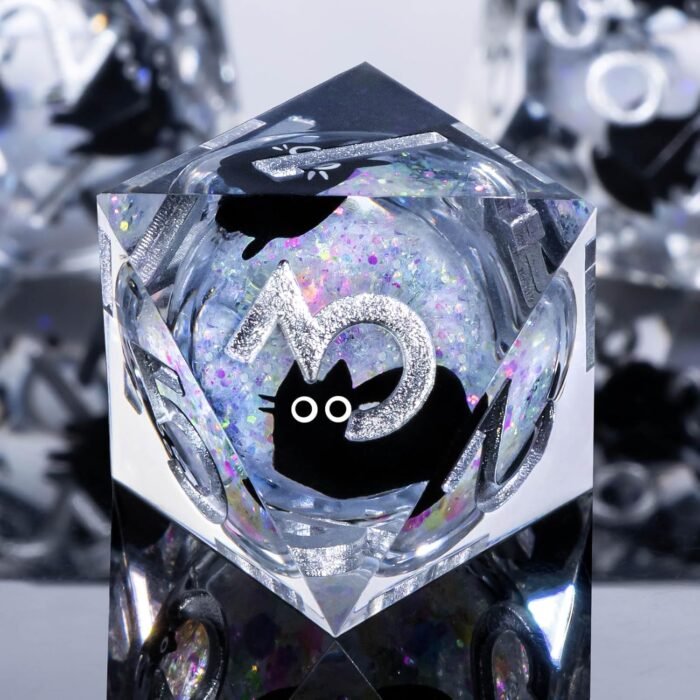 Resin DND Dice Set with Gift Box, 7Pcs Cat Liquid Core Role Playing Dice, Rainbow White Sharp Edge Dice D20 D12 D10 D8 D6 D4 - Image 8