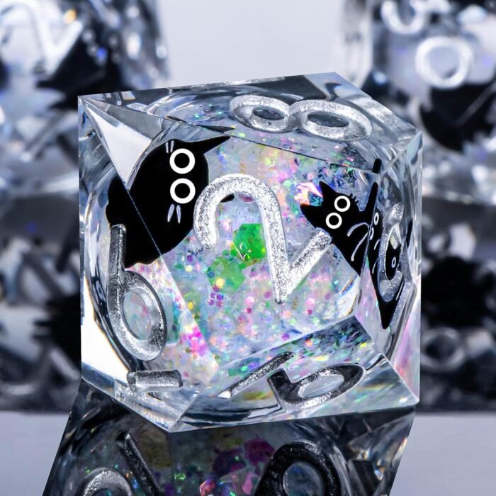 Resin DND Dice Set with Gift Box, 7Pcs Cat Liquid Core Role Playing Dice, Rainbow White Sharp Edge Dice D20 D12 D10 D8 D6 D4 - Image 7