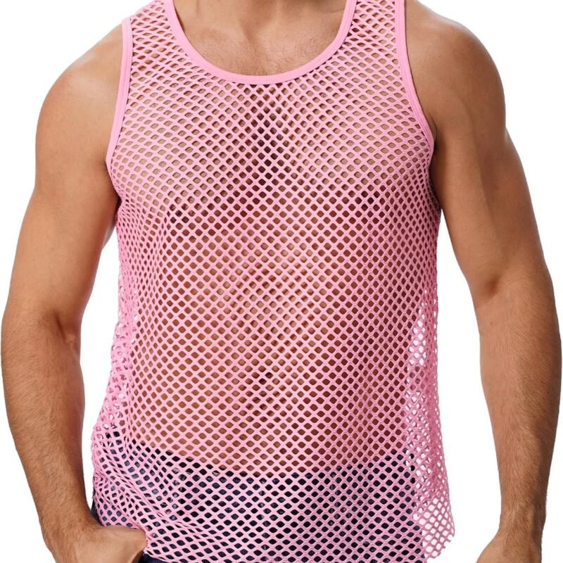 ABAFIP Men's Fishnet Mesh Tank Top Sleeveless Sheer Shirt Gym Workout Fitted Muscle Top Undershirt