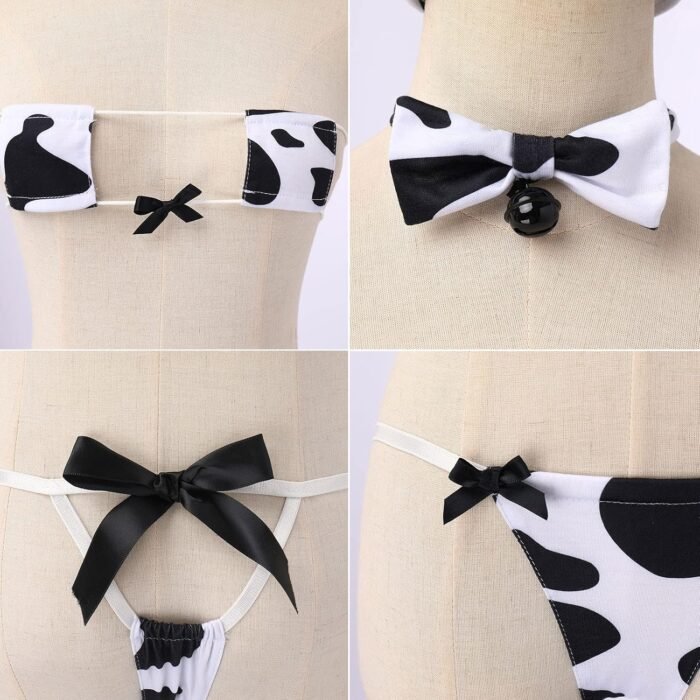 Lingerie for Women Sexy Slutty Cow Maid Cosplay Costume Bra Bodysuits Thong Stockings Tail Role Playing Outfit - Image 6