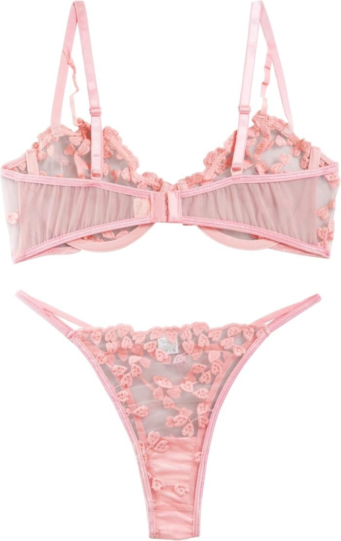 Lilosy Sexy Underwire Cute Push Up Strappy Embroidered Mesh Sheer Lingerie Set See Through Panty Bra - Image 3