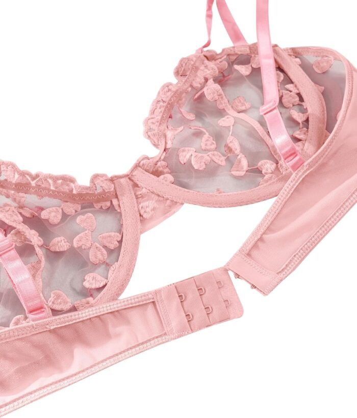Lilosy Sexy Underwire Cute Push Up Strappy Embroidered Mesh Sheer Lingerie Set See Through Panty Bra - Image 5