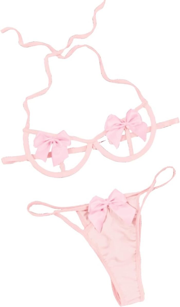 Kaei&Shi Present Bow Lingerie,Christmas Holiday Bra And Panty Set,Sexy Valentines Lingerie Sets Birthday Anniversary Boudoir