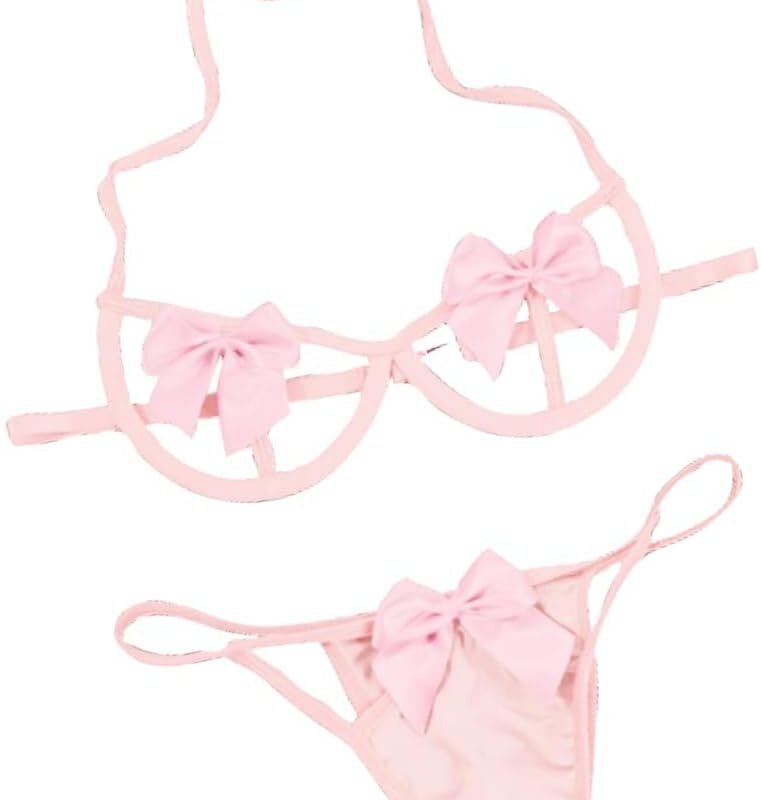 Kaei&Shi Present Bow Lingerie,Christmas Holiday Bra And Panty Set,Sexy Valentines Lingerie Sets Birthday Anniversary Boudoir