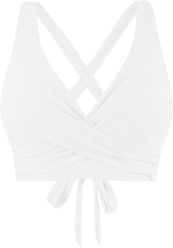 Women Underwire Full Coverage Bikini Top Only Criss Cross Push Up Swim Crop Top Tie Back Bathing Suit
