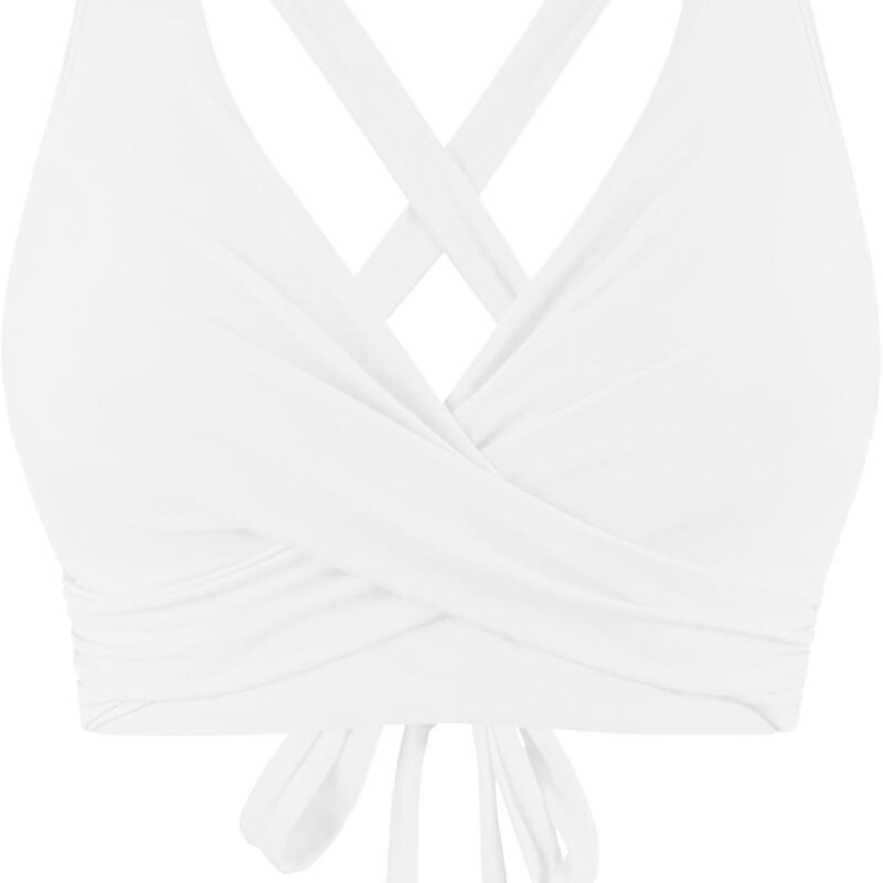 Women Underwire Full Coverage Bikini Top Only Criss Cross Push Up Swim Crop Top Tie Back Bathing Suit