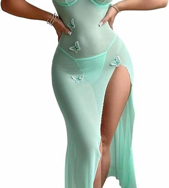 Women Sexy Lingerie Mesh Sleepwear See Through Nighty Babydoll Night Dress Nightwear Split Underwire Nightgown