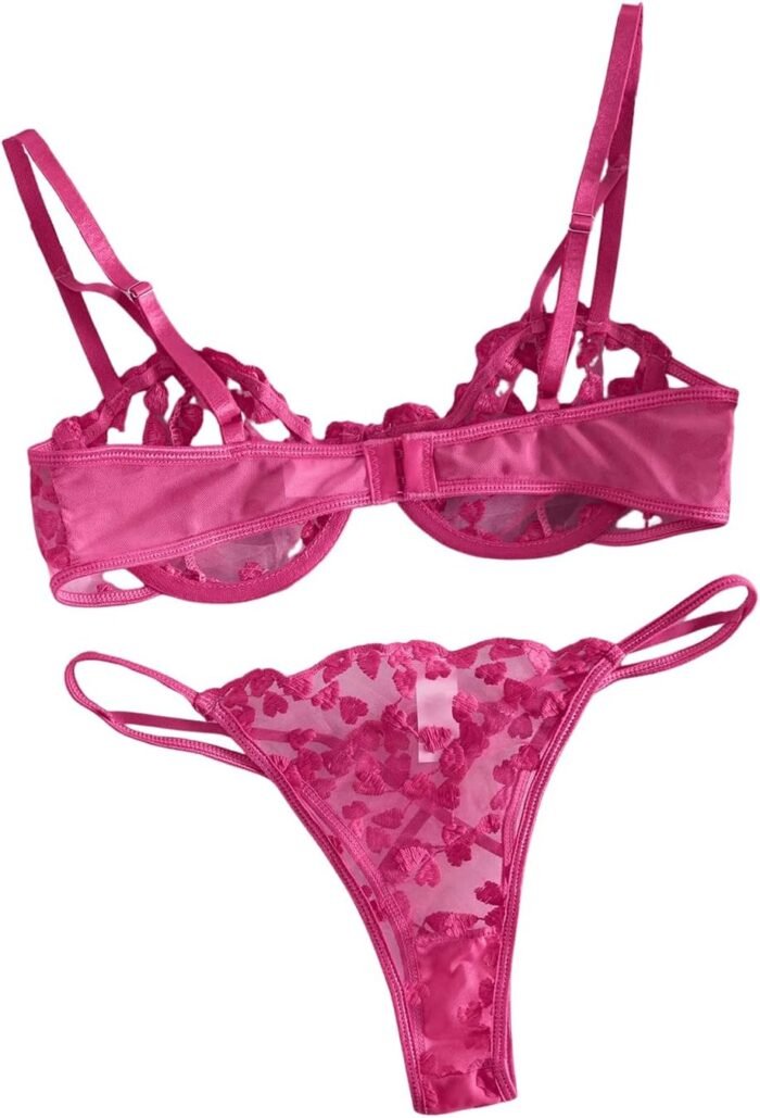 GORGLITTER Women's Bow Bra Sexy Lingerie Set Mesh Push Up Bralette and Panty 2 Piece - Image 2