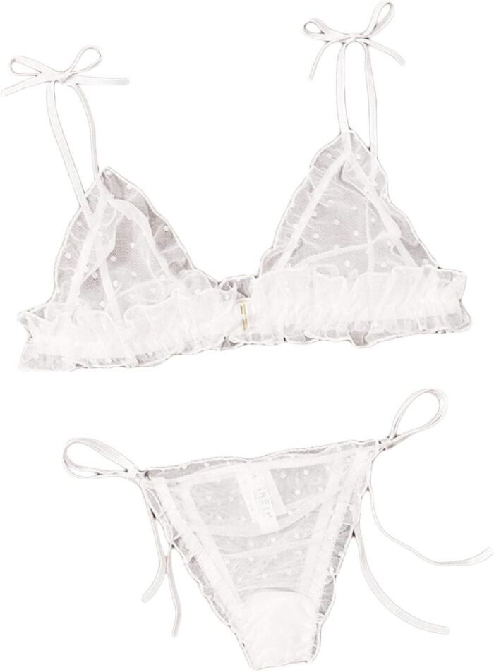 Women's Exotic Lingerie Sets Tie Strappy Adjustable Bra and Panty Set Sexy Bow G-String Wristband Teddy Babydoll