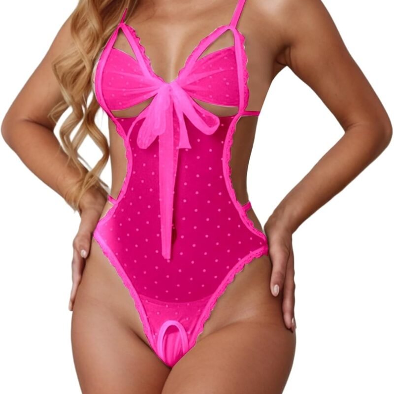 Women Sexy Christmas Lingerie Set Unwrap Me Bow Tie Bodysuit Lace Lingerie for Ladies Valentines Outfit