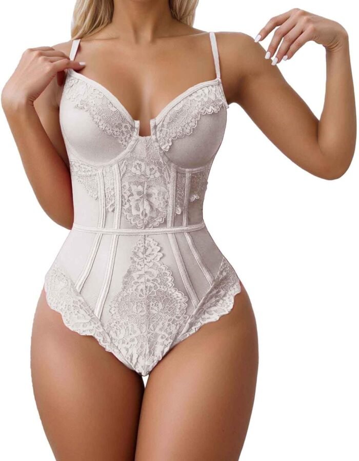 Women Christmas Lingeries Santa Strappy Deep V Teddy Lingerie Sexy Lace Bodysuit Cut Out One Piece Mini Babydoll