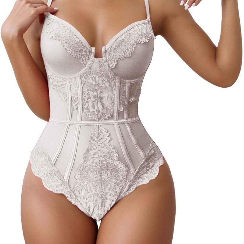 Women Christmas Lingeries Santa Strappy Deep V Teddy Lingerie Sexy Lace Bodysuit Cut Out One Piece Mini Babydoll