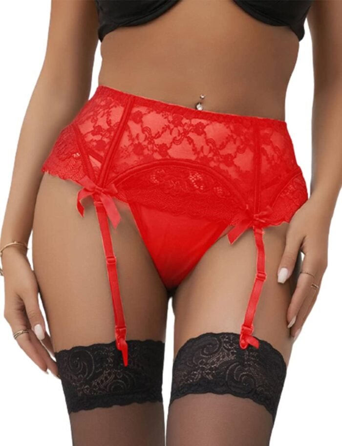 comeondear Eyelash Lace Garter Belts with G-String for Thigh Highs Plus Size Black Garter Lingerie for Women