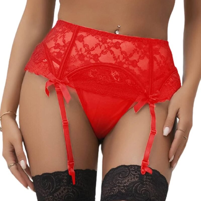 comeondear Eyelash Lace Garter Belts with G-String for Thigh Highs Plus Size Black Garter Lingerie for Women