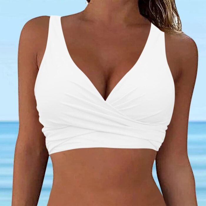Women Underwire Full Coverage Bikini Top Only Criss Cross Push Up Swim Crop Top Tie Back Bathing Suit - Image 2