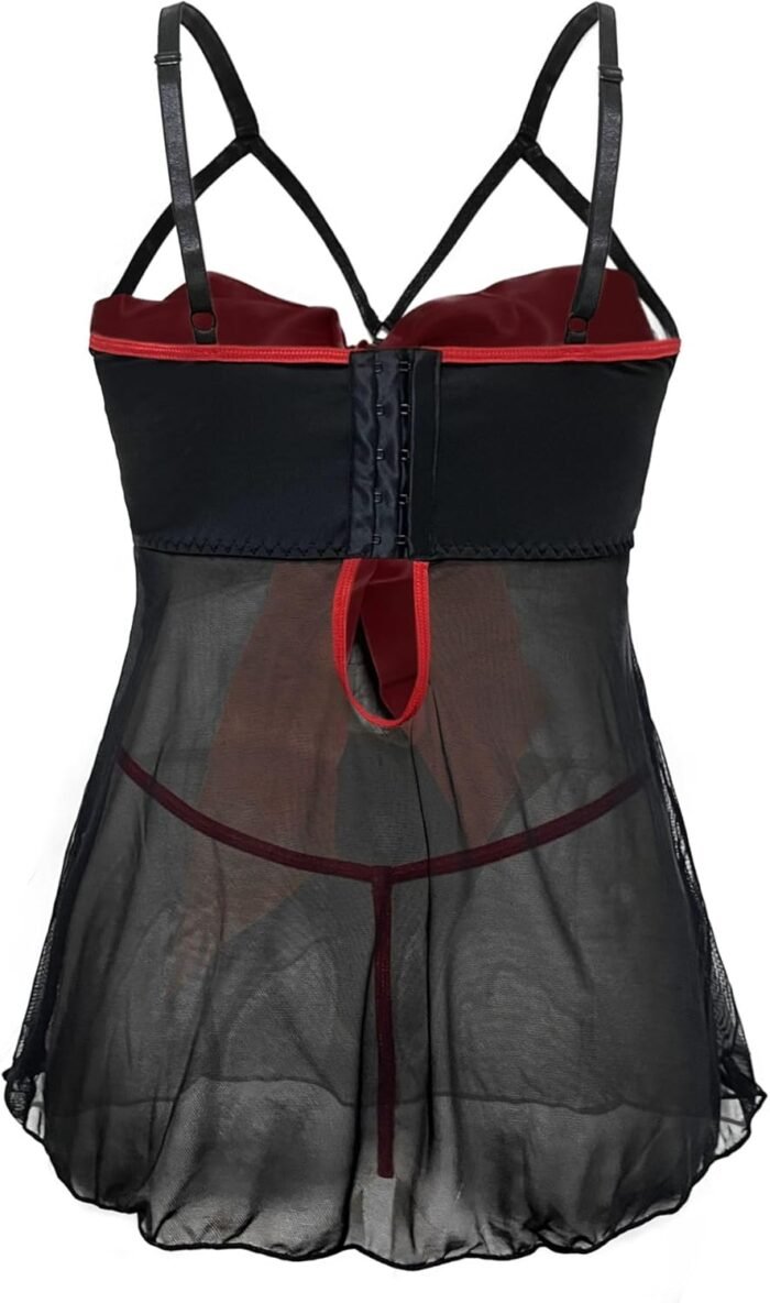EVELUST Womens Unwrap Me Babydoll, Sexy Open See Through Mesh Lace Outfit Red Bow Christmas Day Gift for Him Lingerie Set - Image 4