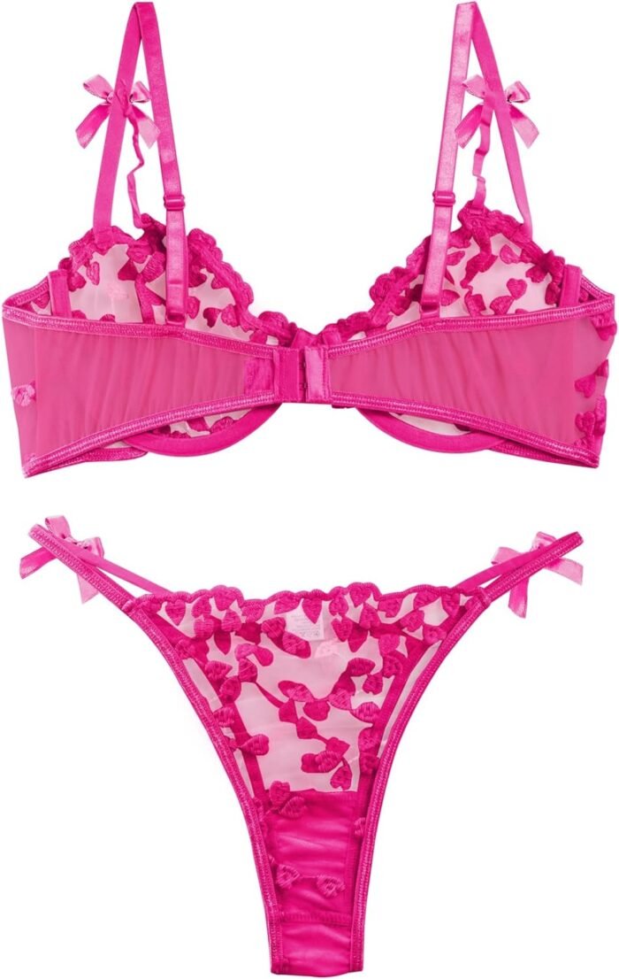 Lilosy Sexy Underwire Cute Push Up Strappy Embroidered Mesh Sheer Lingerie Set See Through Panty Bra - Image 2