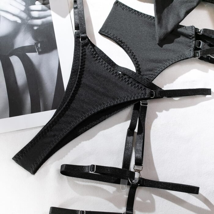 Sexy Strappy Black Bow Lingerie Set with Sheer Gloves and Thigh Bands – Ultimate Temptation for Special Nights - Image 8
