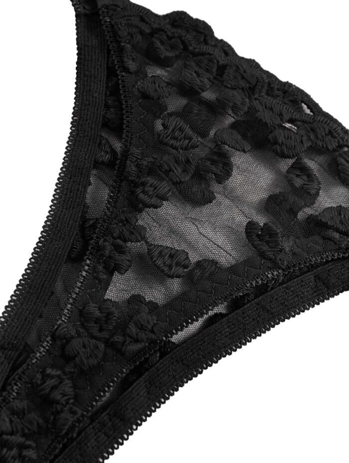 Lilosy Sexy Tie Side Cute Underwire Push Up Strappy Embroidered Mesh Sheer Lingerie Set - Image 5