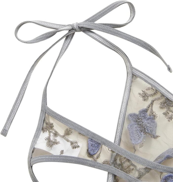 Sexy Lingerie For Women Embroidered Mesh Sheer Non Padded Bra & V-Strings Womens Lingerie Set Underwear - Image 5