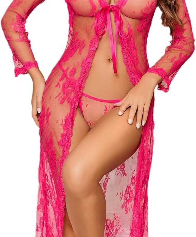 Avidlove Sexy Lace Robe for Women Lingerie Bridal Lace Babydoll Robe Lingerie Sheer Wedding Gown