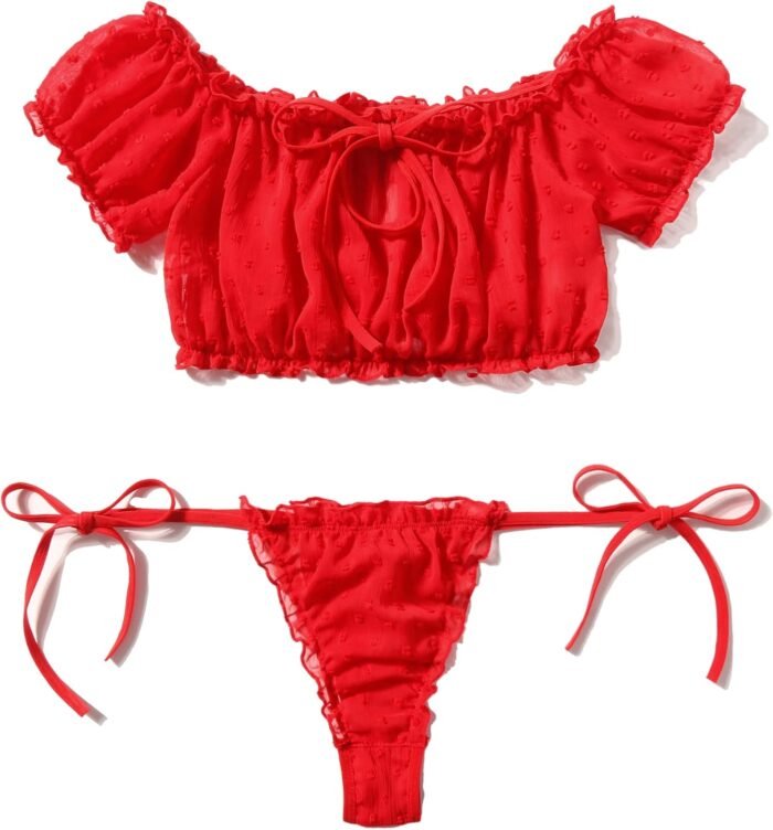 Avidlove Bra and Panty Set Ruffle Lingerie Set Mesh Babydoll Chemise