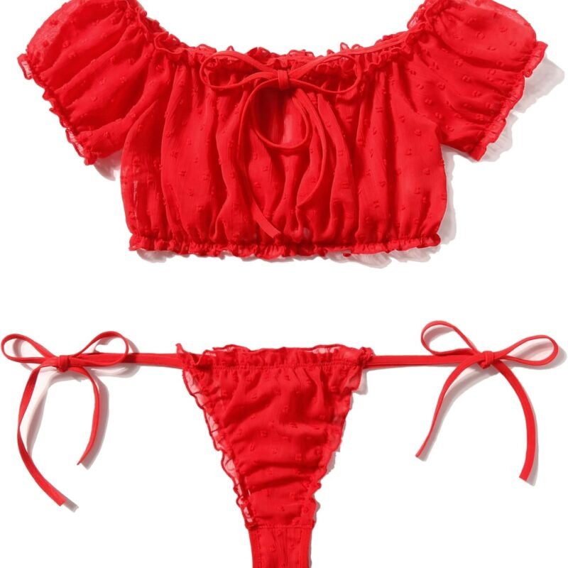 Avidlove Bra and Panty Set Ruffle Lingerie Set Mesh Babydoll Chemise