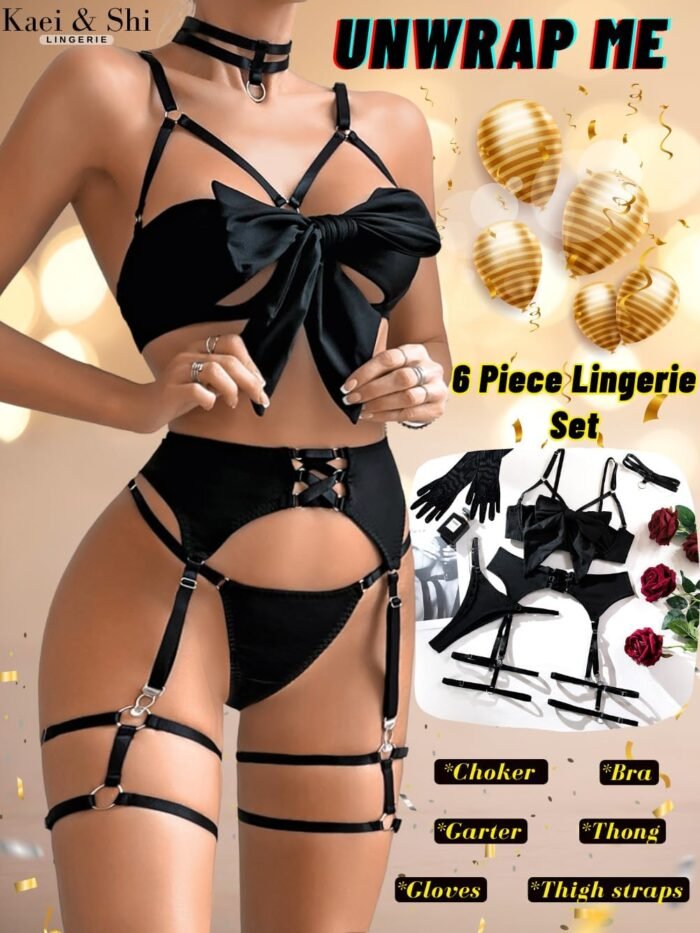 Kaei&Shi Sexy Bow Lingerie for Women,Unwrap Present Bra And Panty Set,Strappy Garter Lingeries Xmas Valentines Birthday Gift - Image 2