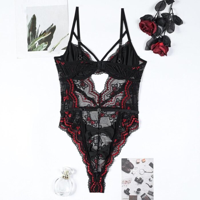 Women Christmas Lingeries Santa Strappy Deep V Teddy Lingerie Sexy Lace Bodysuit Cut Out One Piece Mini Babydoll - Image 3