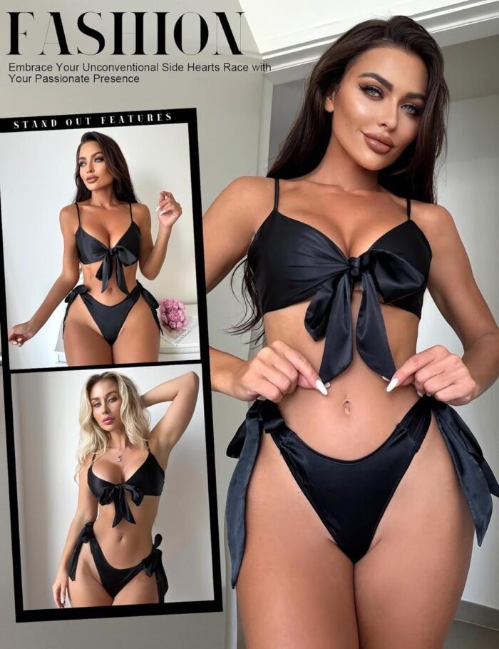 RSLOVE Women Sexy Lingerie Set Satin Bow Tie 2 Piece Bra and Panty Sets - Image 4