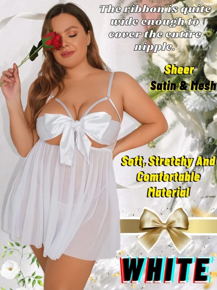 Kaei&Shi Unwrap Me Ribbon, Split Back, Flowy Gifts, 2PC Plus Size Lingerie - Image 4