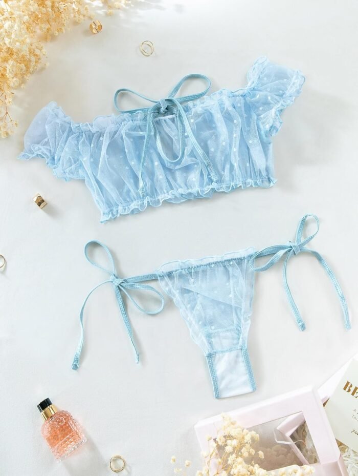 Lilosy Sexy Stretch Ruffle Tie Sheer Mesh Lingerie Set Outfits - Image 5