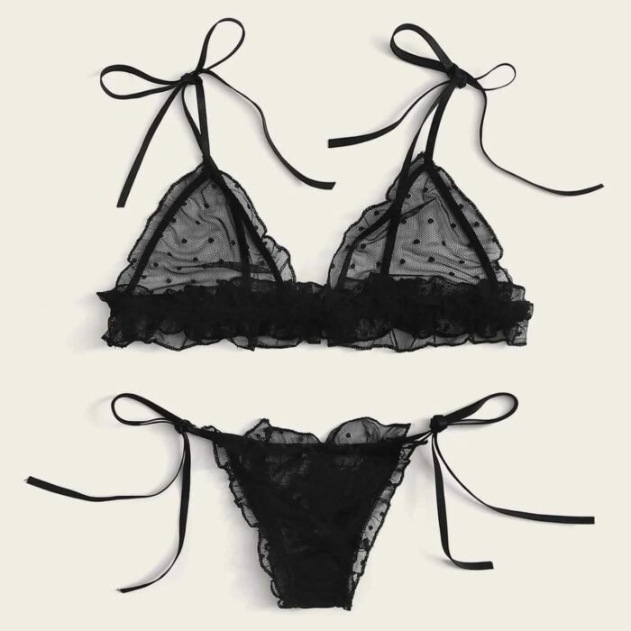 Women's Exotic Lingerie Sets Tie Strappy Adjustable Bra and Panty Set Sexy Bow G-String Wristband Teddy Babydoll - Image 2