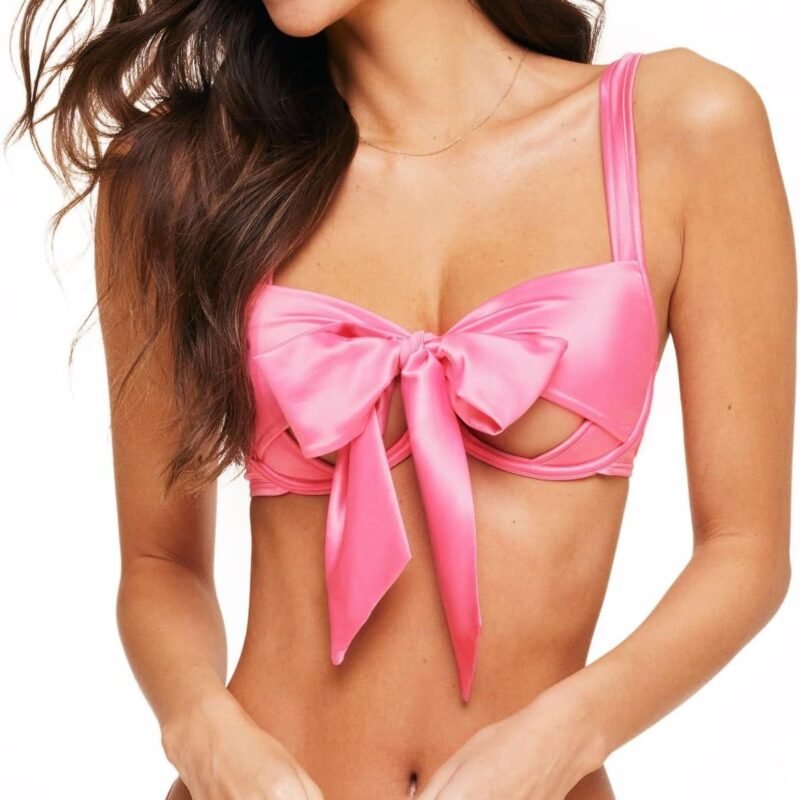 Adore Me Gynger Unlined Bow Bra - XS-4X Regular & Plus-Size Satin Balconette Bra with Underwire & Adjustable Straps