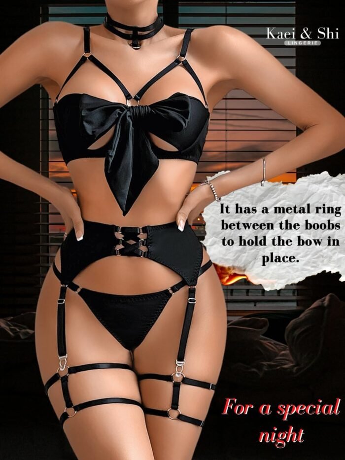 Kaei&Shi Sexy Bow Lingerie for Women,Unwrap Present Bra And Panty Set,Strappy Garter Lingeries Xmas Valentines Birthday Gift - Image 5