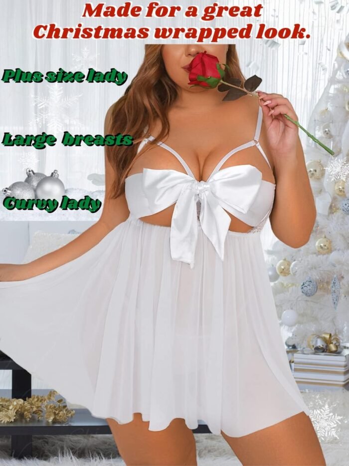 Kaei&Shi Unwrap Me Ribbon, Split Back, Flowy Gifts, 2PC Plus Size Lingerie - Image 5